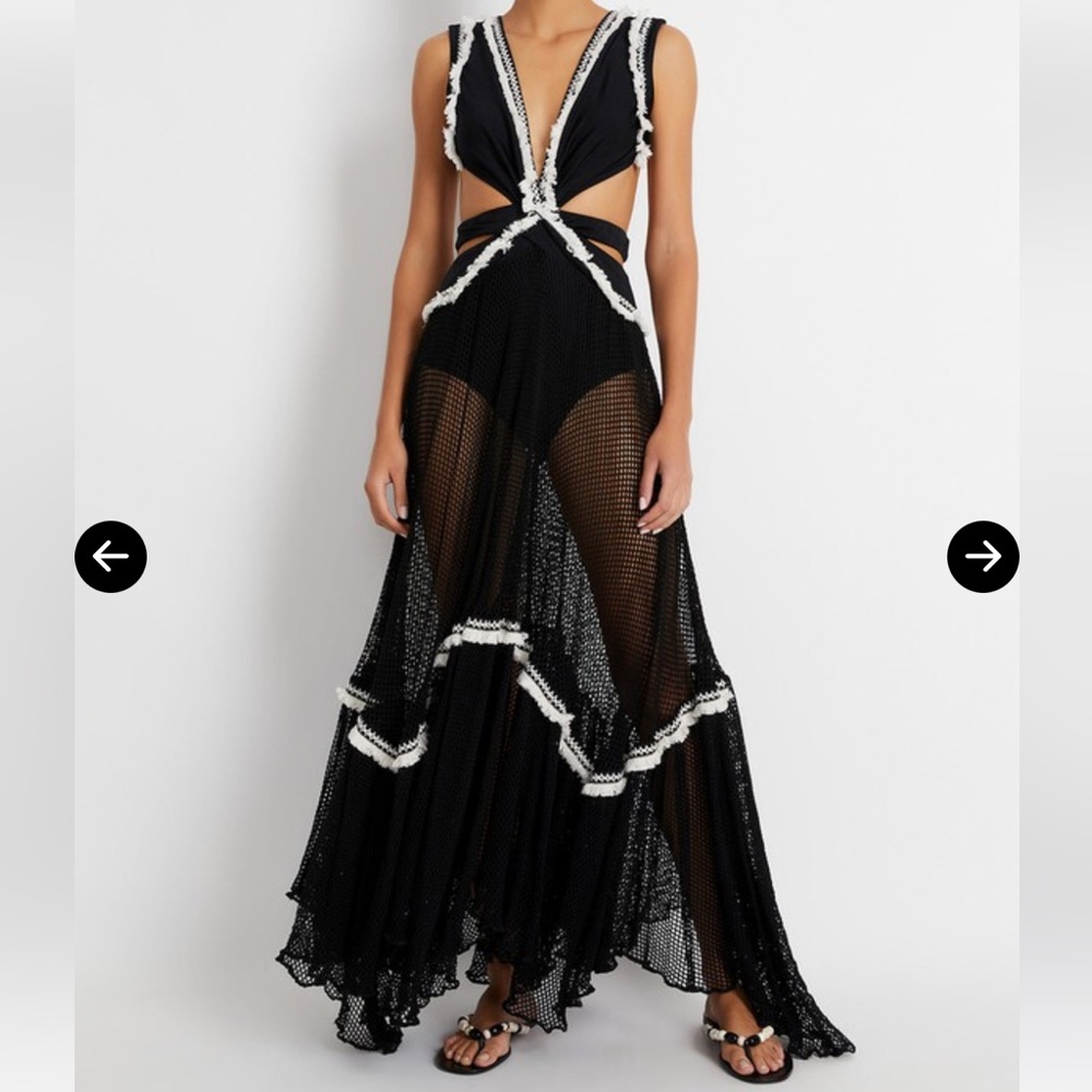 NWT PATBO Black Fringe Trim Beach Dress Size S